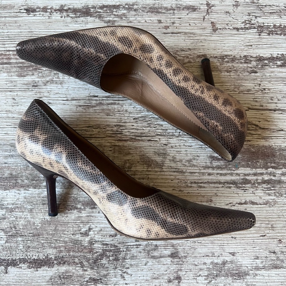 Gucci Brown Beige Snakeskin Leather Python Print Pointed Toe Pumps Heels - Picture 7 of 12